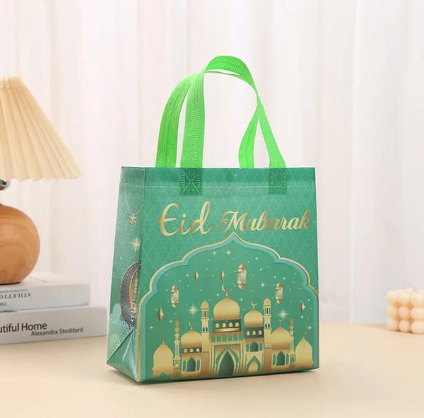 Eid Mubarak Nonwoven Bags -Tote Bags - Green(Large)