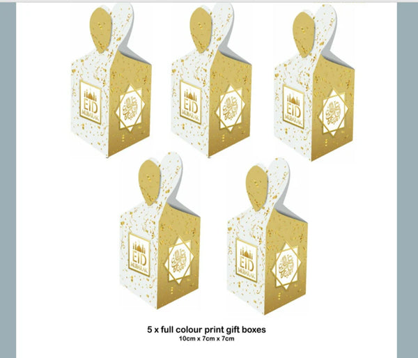 Eid Mubarak Favour Boxes – White Marble & Gold Floral  Treat Boxes Gift Boxes (5 Pack)