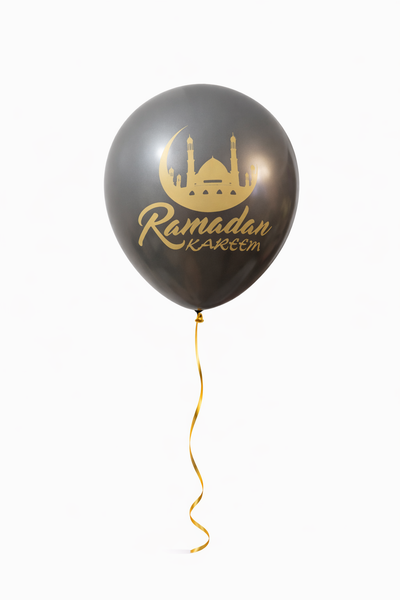 Ramadan Kareem  Black Latex Balloon - Gold Mosque & Crescent