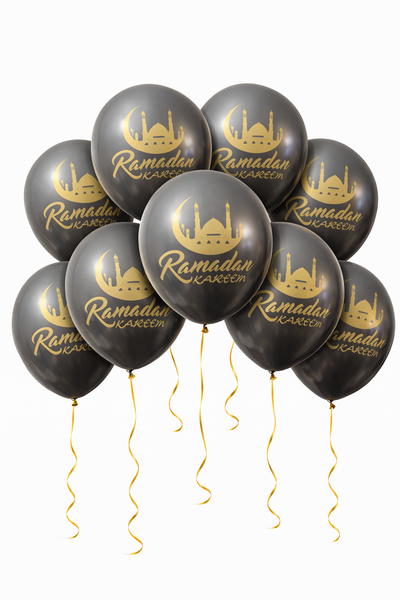 Ramadan Kareem  Black Latex Balloon - Gold Mosque & Crescent