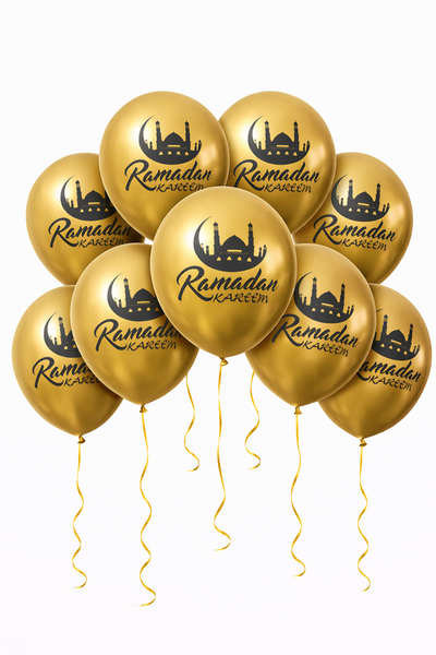Ramadan Kareem Gold Latex Balloon - Gold Mosque & Crescent (Copy)