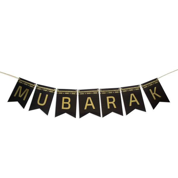 Umrah  Mubarak Banner Gold Foil | 10 Flags 5m Garland 24x17cm Islamic Party Decor