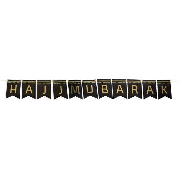 Hajj Mubarak Banner Gold Foil | 10 Flags 5m Garland 24x17cm Islamic Party Decor