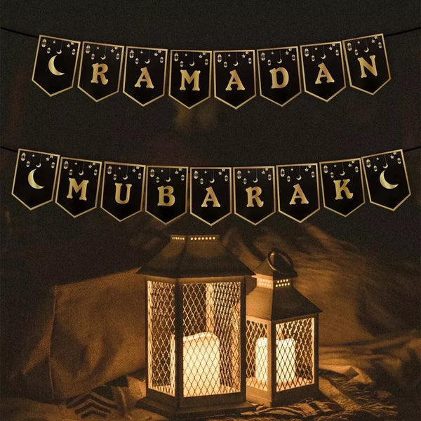 Ramadan Mubarak Banner- Black  Bunting Garland Decorations