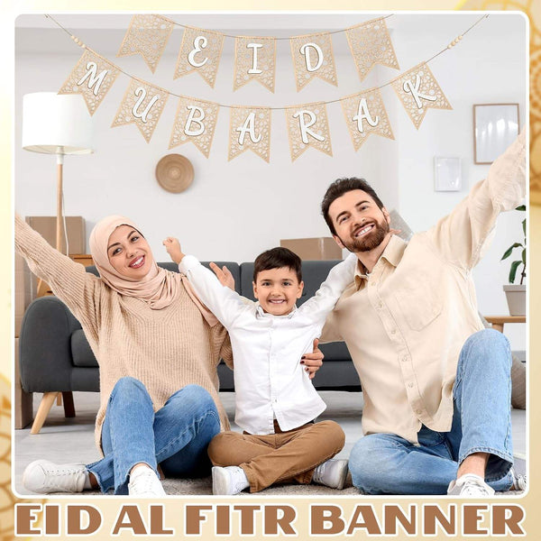 Eid  Mubarak Wooden Garland Bunting- White 18x13cm