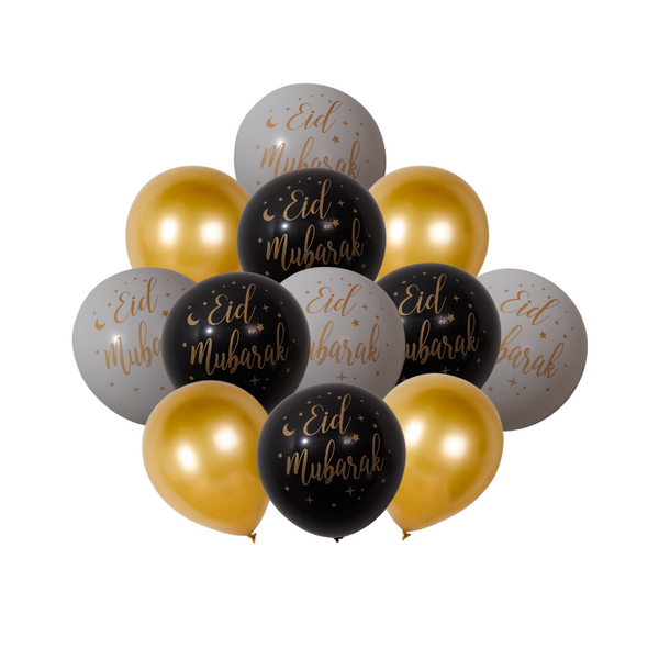 12x Eid Mubarak- Gold and Clear & Gold Confetti  Balloon (Pack 12 )