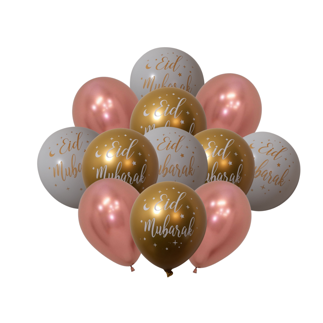 12x Eid Mubarak- Gold and Clear & Gold Confetti  Balloon (Pack 12 ) Eid Party Decorations