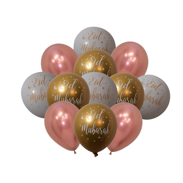 12x Eid Mubarak-Gold and Clear & Gold Confetti  Balloon (Pack 12 )
