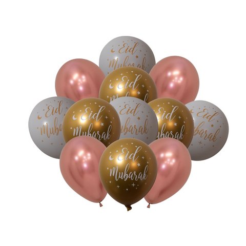 12x Eid Mubarak- Gold and Clear & Gold Confetti  Balloon (Pack 12 ) Eid Party Decorations
