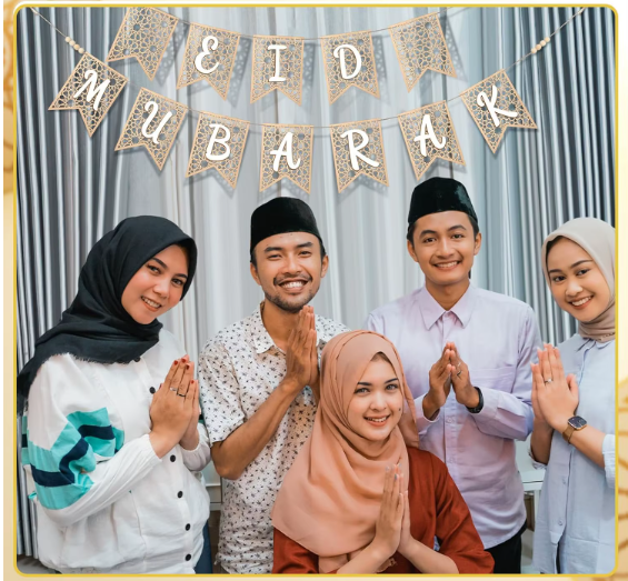 Eid  Mubarak Wooden Garland Bunting- White 18x13cm