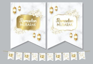 Ramadan Mubarak Flags (White/Gold) 2022