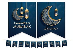 Ramadan Mubarak Double Flags (Navy/Gold) 2022