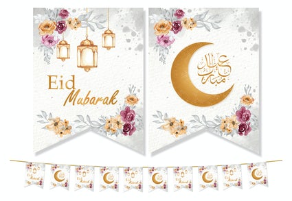Eid Mubarak Flags (White/Gold Flowers) 2022