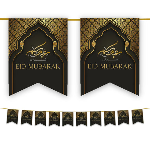Eid Mubarak Bunting - Black & Gold Flags Decoration