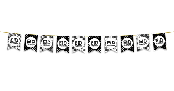 Eid Mubarak Bunting - Black & White Polka Dot Flags Decoration 2023