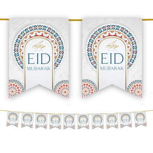 Eid Mubarak Bunting - White Geometric Flags Decoration