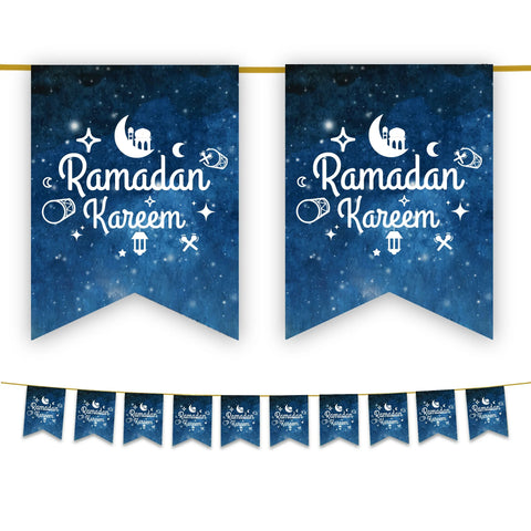Ramadan Kareem Bunting - Blue & White Space Galaxy Flags Decoration