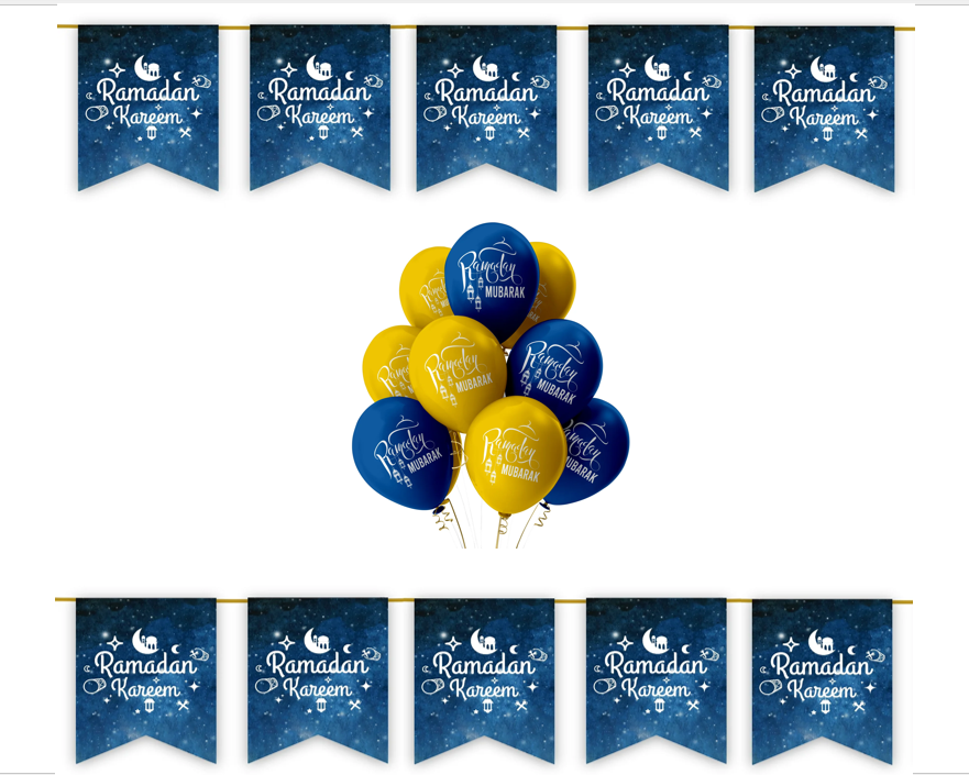 Ramadan Kareem 20 pc Decoration Set - Blue & White Space Galaxy